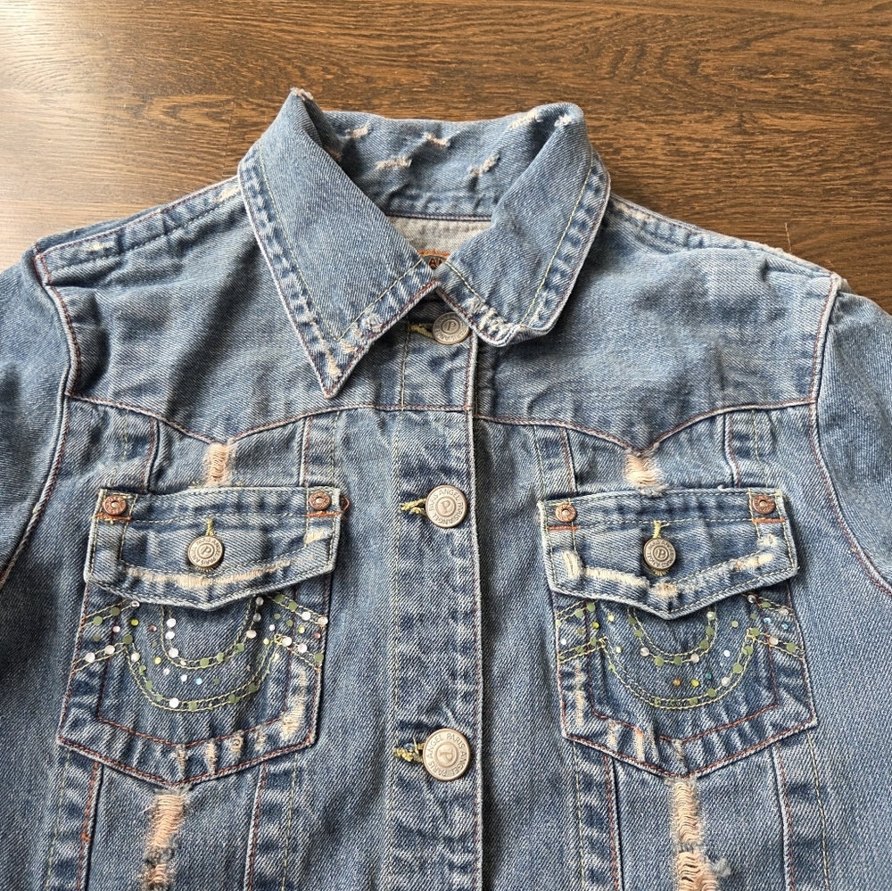 Paris Angel Blue Jean Jacket with Stud Accents Sz.L - Picture 2 of 10